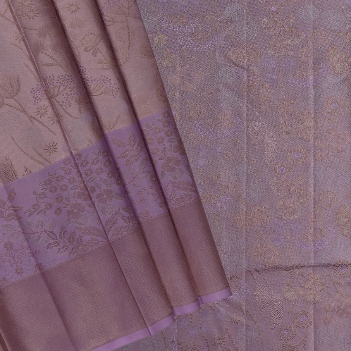 Kanchipuram Handloom Silk Saree Floral Design Roseg Gold Silk Fast Jari