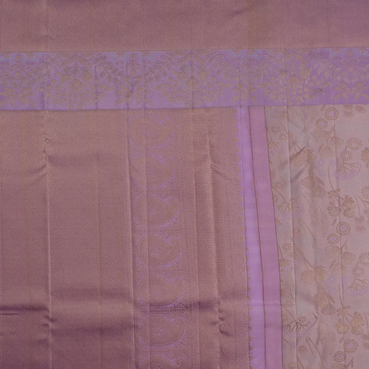 Kanchipuram Handloom Silk Saree Floral Design Roseg Gold Silk Fast Jari