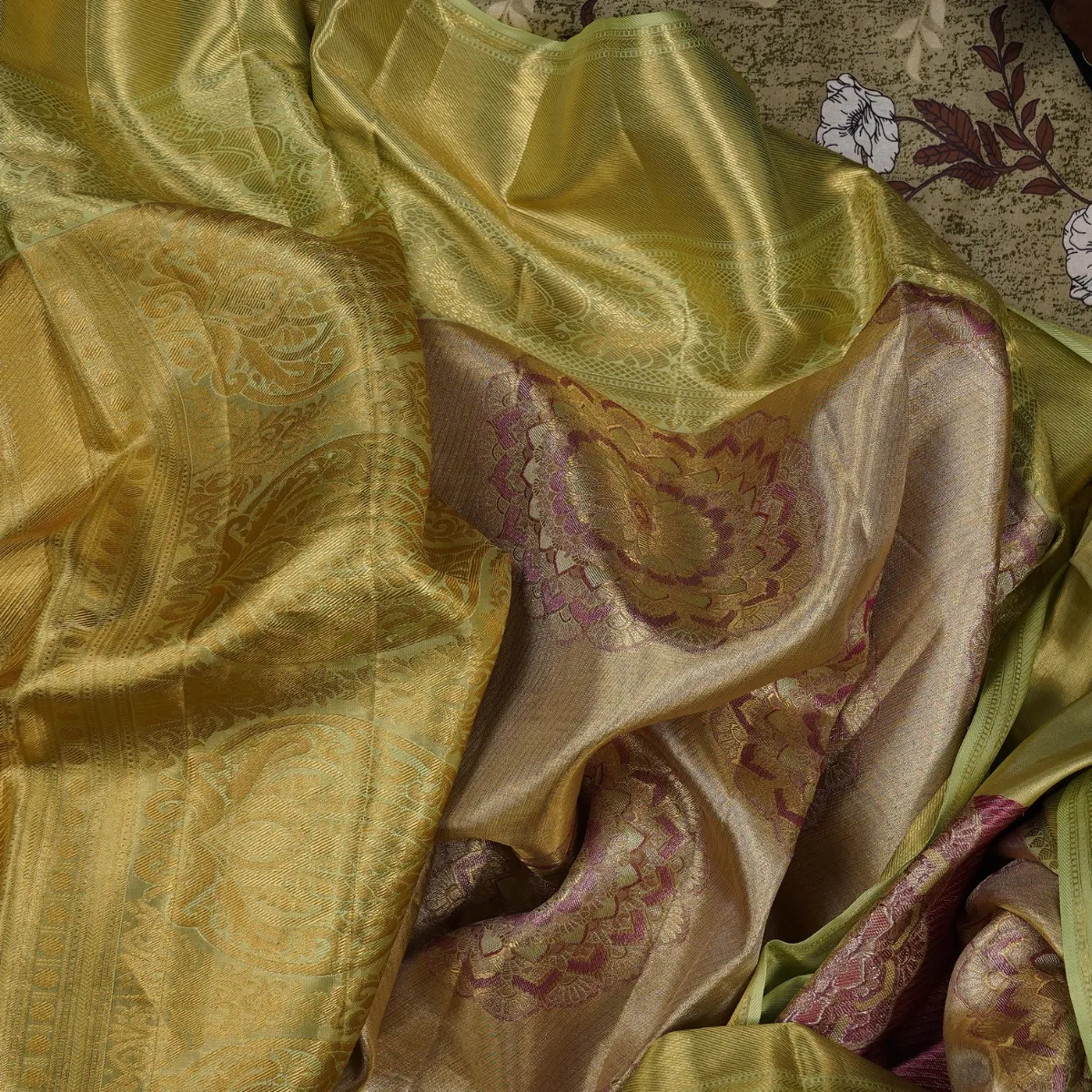 Kanchipuram Handloom Tissue Silk Saree Pure Silver Jari