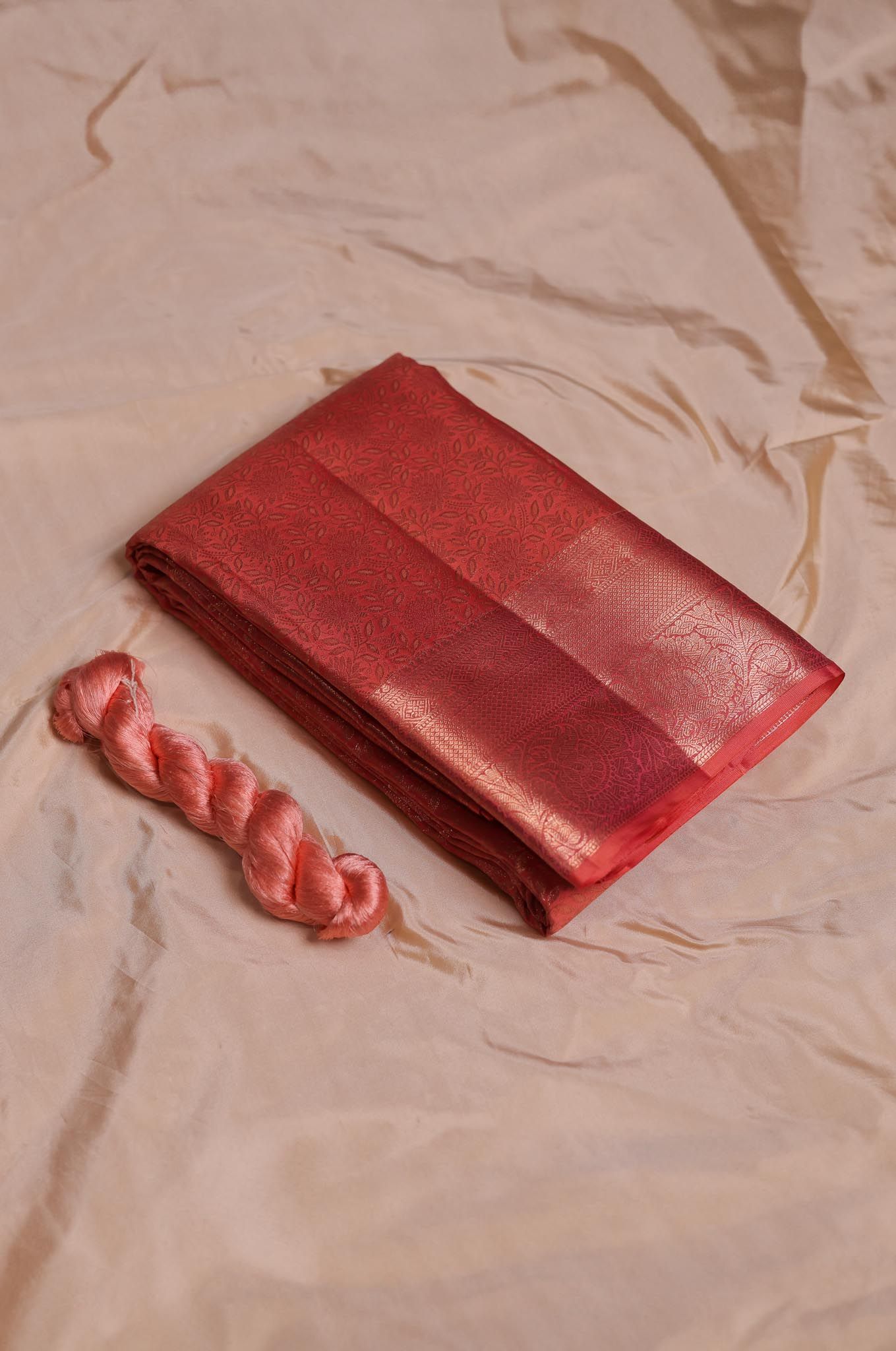 Peach Orange Kanchipuram Silk Saree