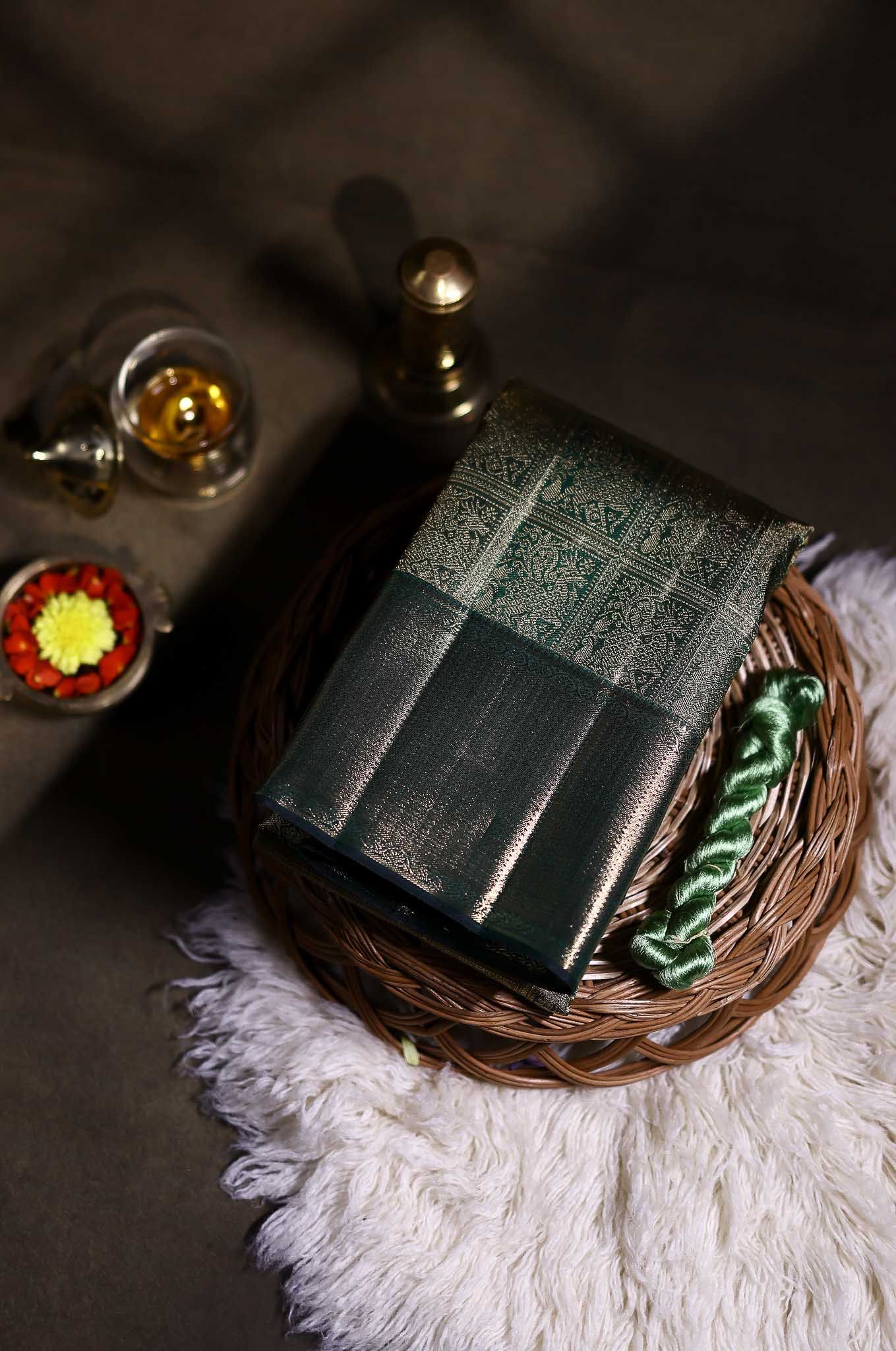 Chrome Green Kanchipuram Silk Saree