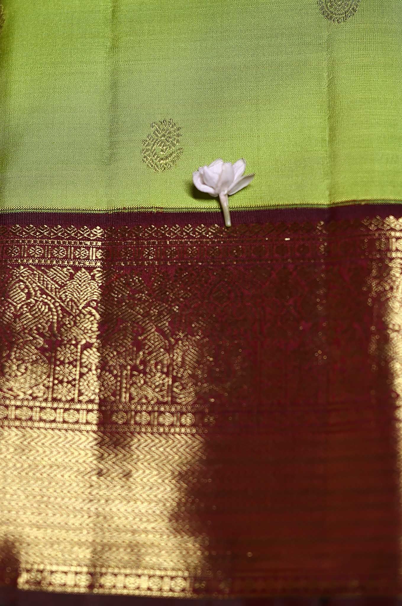 Lime Green Arani Silk Saree